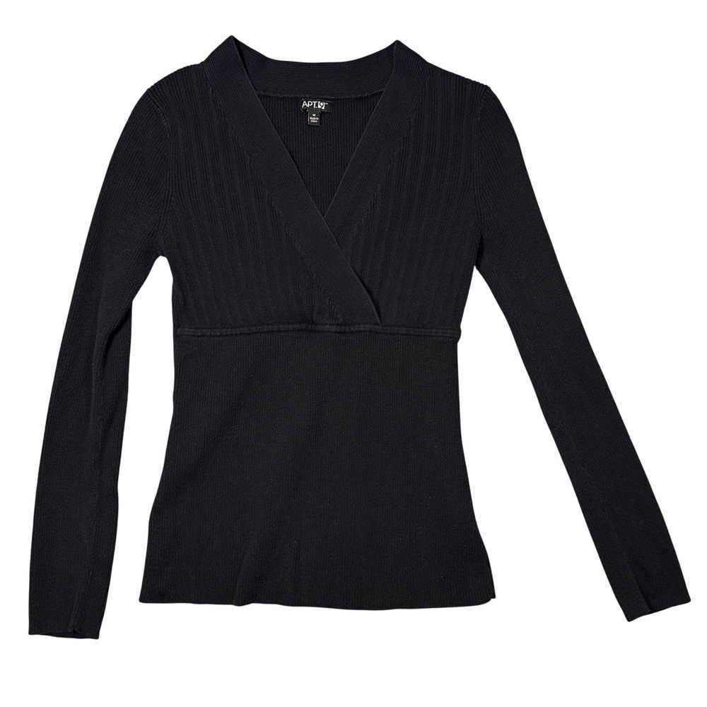 Apt. 9 Ribbed Sweater Womens Surplice Medium Black Knit Empire Waist Y2K Minimal